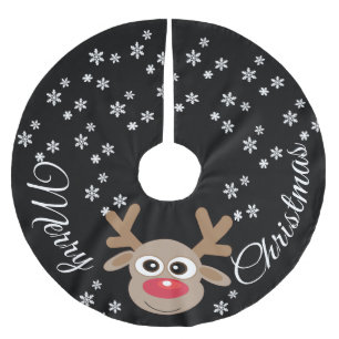 Jupon De Sapin En Polyester Brossé Caricature de rennes Noël Noir Blanc Snowflakes