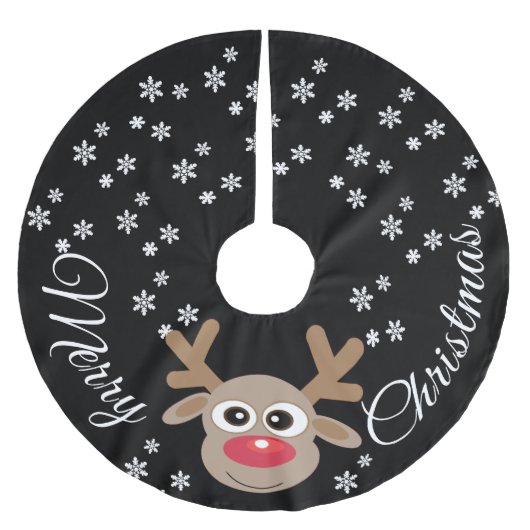 Jupon De Sapin En Polyester Brossé Caricature de rennes Noël Noir Blanc Snowflakes (Devant)