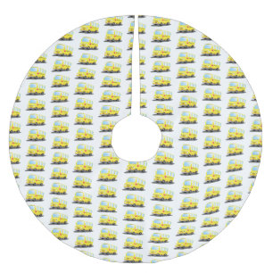 Jupon De Sapin En Polyester Brossé Caricature du bus scolaire jaune joyeux