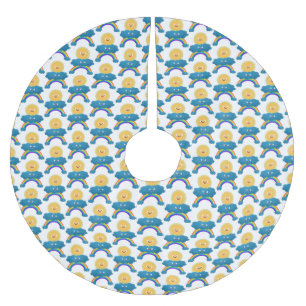 Jupon De Sapin En Polyester Brossé Caricature en arc-en-ciel du joyeux nuage de solei
