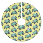 Jupon De Sapin En Polyester Brossé Caricature joli tracteur vert joyeux (Devant)