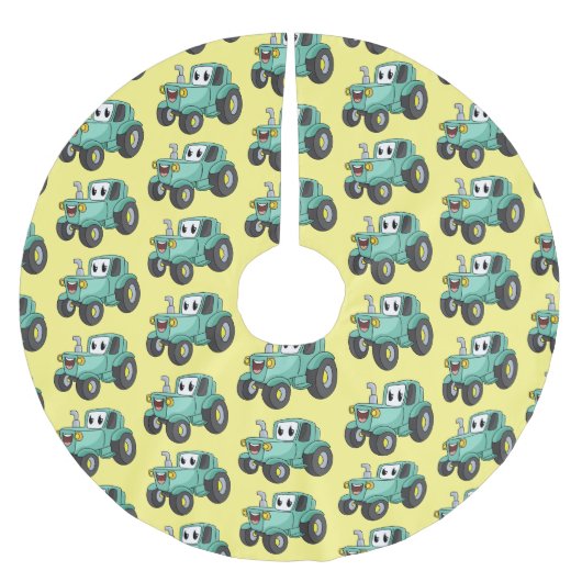 Jupon De Sapin En Polyester Brossé Caricature joli tracteur vert joyeux (Devant)