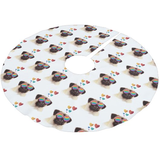 Jupon De Sapin En Polyester Brossé Carlin Chien avec Coeurs Saint-Valentin (Angle)