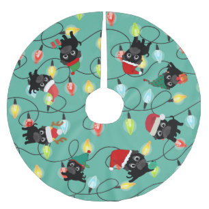 Jupon De Sapin En Polyester Brossé Carlin noir Jupe d'arbre de Noël