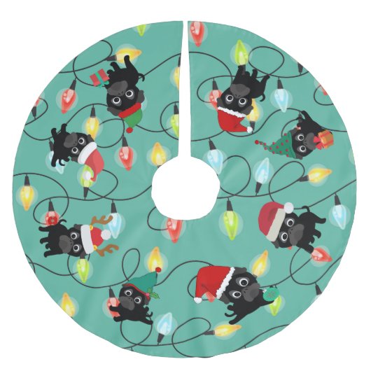 Jupon De Sapin En Polyester Brossé Carlin noir Jupe d'arbre de Noël (Devant)