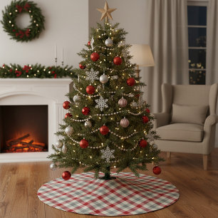 Jupon De Sapin En Polyester Brossé Carreaux à la campagne rouge et gris