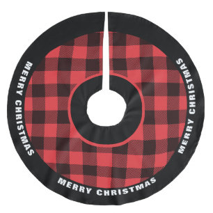 Jupon De Sapin En Polyester Brossé Carreaux de bœuf rouges et noirs, Joyeux Noël