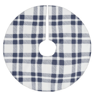 Jupon De Sapin En Polyester Brossé Carreaux de ferme marine et blanc cassé dessinés à