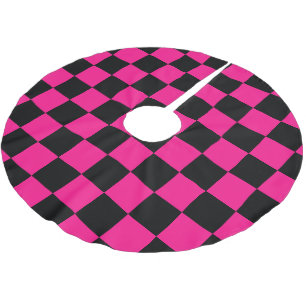 Jupon De Sapin En Polyester Brossé Carrés à carreaux rose vif noir géométrique rétro