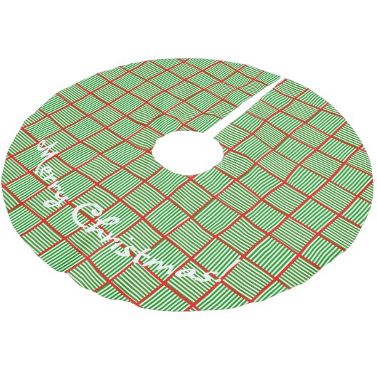 Jupon De Sapin En Polyester Brossé Carrés de Noël Vert n Rouge (Angle)
