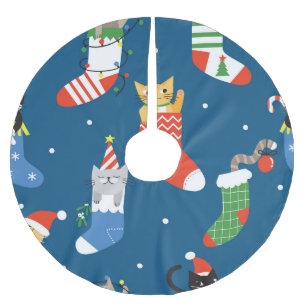 Jupon De Sapin En Polyester Brossé Cartographie de Noël Chats Motif mignon