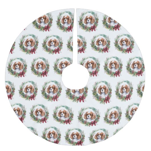 Jupon De Sapin En Polyester Brossé Cavalier King Christmas Wreath Festive Pup (Devant)