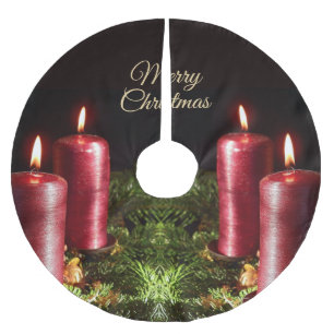 Jupon De Sapin En Polyester Brossé Célébration de Noël Bougies Rouges Noires