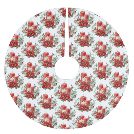 Jupon De Sapin En Polyester Brossé Centerpiece à bougies avec Motif à fleurs Poinsett (Devant)