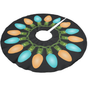 Jupon De Sapin En Polyester Brossé Cercle des lumières de Noël en orange et bleu