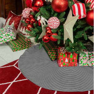 Jupon De Sapin En Polyester Brossé Cercles concentriques fins noir et blanc