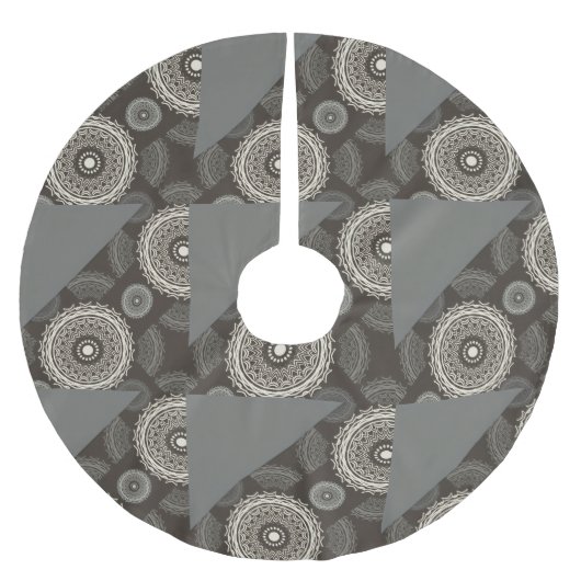 Jupon De Sapin En Polyester Brossé Cercles Gris Argent Abstrait (Devant)