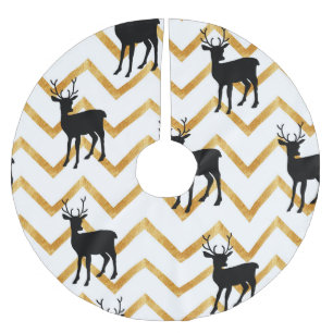 Jupon De Sapin En Polyester Brossé Cerf noir, motif de texture dorée.
