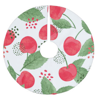 Jupon De Sapin En Polyester Brossé Cerise Berries Vintage, Aquarelle Sans Fil.