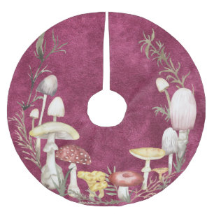 Jupon De Sapin En Polyester Brossé Champignons de fêtes de Noël à l'aquarelle