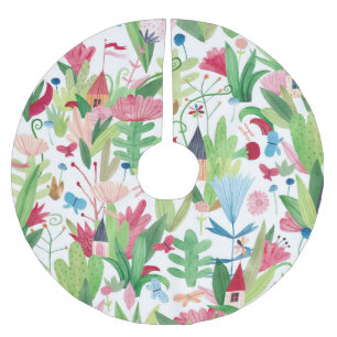 Jupon De Sapin En Polyester Brossé Champs floraux : Aquarelle Maisons Motif