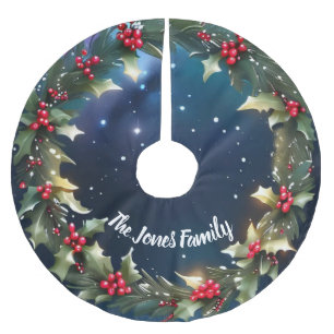 Jupon De Sapin En Polyester Brossé Charmante base de Noël à Holly Berry Design