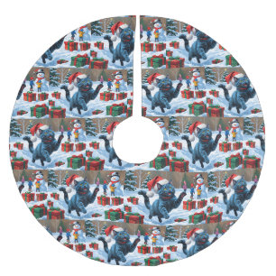 Jupon De Sapin En Polyester Brossé Chat Bleu Russe Courant dans la Neige avec un Chap