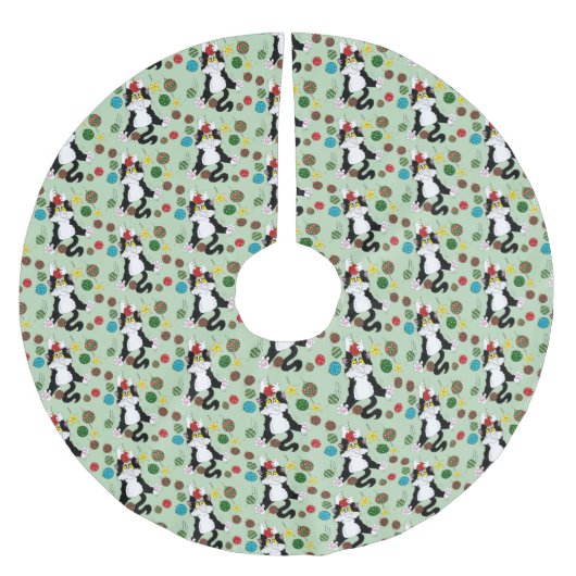 Jupon De Sapin En Polyester Brossé Chat de Noël noir blanc Tuxedo (Devant)
