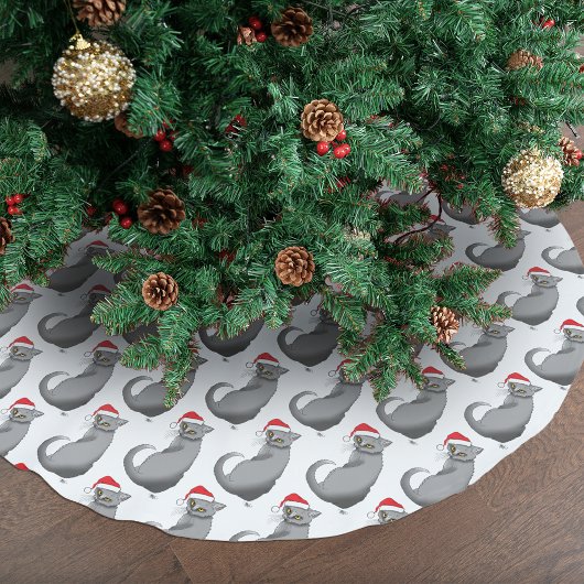 Jupon De Sapin En Polyester Brossé Chat Gris de Noël Drôle