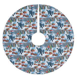 Jupon De Sapin En Polyester Brossé Chat Oriental Bleu Assis dans un Chapeau de Noël e