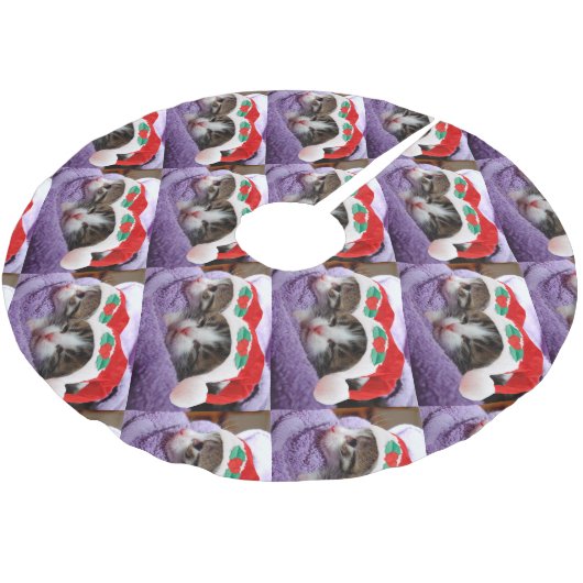 Jupon De Sapin En Polyester Brossé Chatons à Santa Hats Motif de Noël Jupe (Angle)