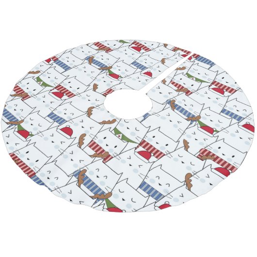 Jupon De Sapin En Polyester Brossé Chats de Noël (Angle)