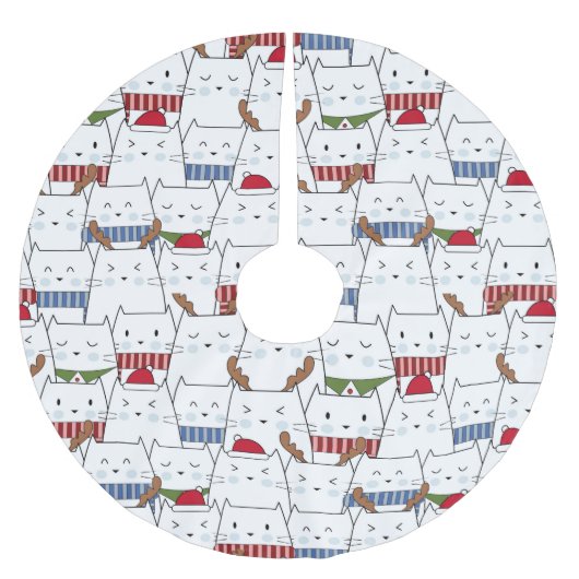 Jupon De Sapin En Polyester Brossé Chats de Noël (Devant)