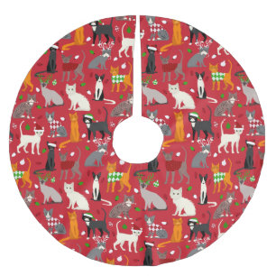 Jupon De Sapin En Polyester Brossé Chats de Noël