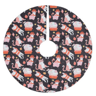 Jupon De Sapin En Polyester Brossé Chats de Noël mignons