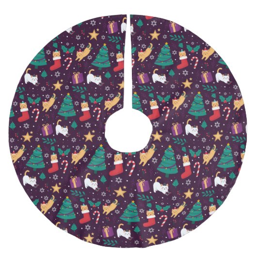 Jupon De Sapin En Polyester Brossé Chats de Noël mignons (Devant)