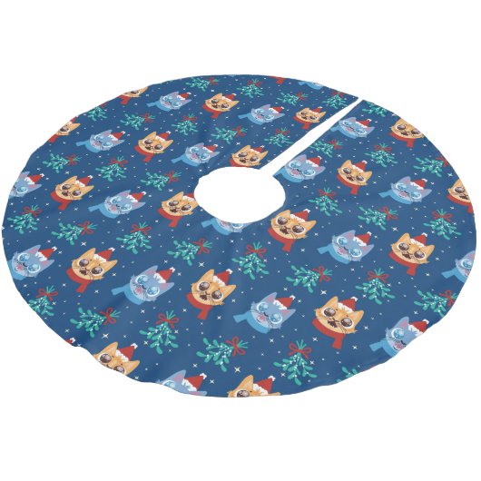 Jupon De Sapin En Polyester Brossé Chats de Noël mignons (Angle)