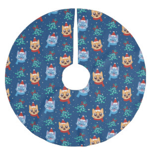 Jupon De Sapin En Polyester Brossé Chats de Noël mignons