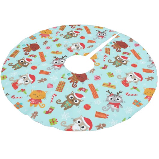 Jupon De Sapin En Polyester Brossé Chats de Noël mignons (Angle)