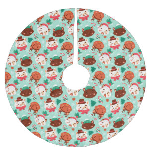Jupon De Sapin En Polyester Brossé Chats de Noël mignons Jupe Polyester Brossé
