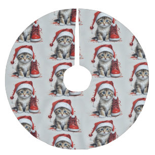 Jupon De Sapin En Polyester Brossé Chats Festifs en costumes de Noël - Vibes de Noël