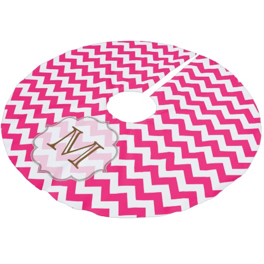 Jupon De Sapin En Polyester Brossé Chaud rose Chevron Strip Monogramme Arbre initiale (Angle)