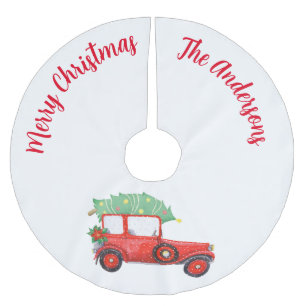 Jupon De Sapin En Polyester Brossé Chemise de Noël Rouge Arbre Blanc