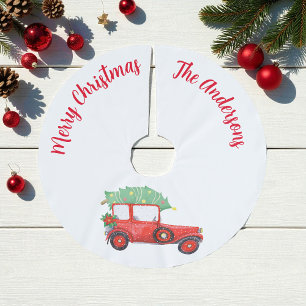 Jupon De Sapin En Polyester Brossé Chemise de Noël Rouge Arbre Blanc