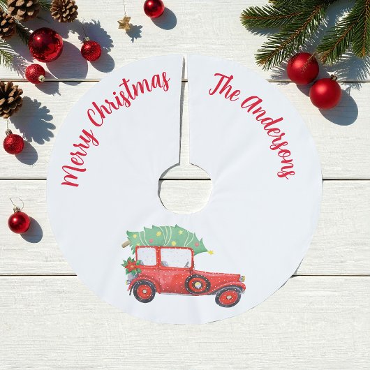 Jupon De Sapin En Polyester Brossé Chemise de Noël Rouge Arbre Blanc