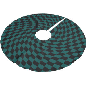 Jupon De Sapin En Polyester Brossé Chèques Noirs Retro Warped Jungle Vert À damiers