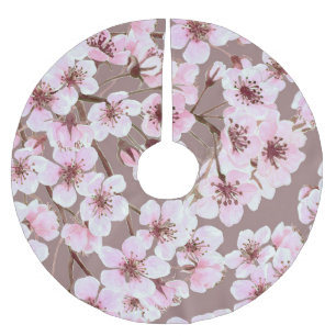 Jupon De Sapin En Polyester Brossé Cherry Blossom Branches Motif aquarelle