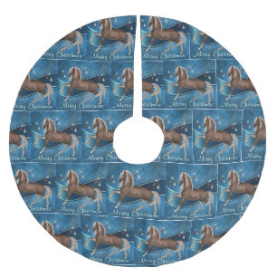 Jupon De Sapin En Polyester Brossé Cheval Avec Ruban Bleu Joyeux Noël