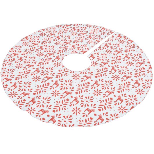 Jupon De Sapin En Polyester Brossé Cheval de Dala rouge et blanc Motif scandinave (Angle)