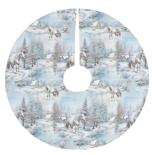 Jupon De Sapin En Polyester Brossé Cheval hiver motif paysage de forêt enneigée (Devant)